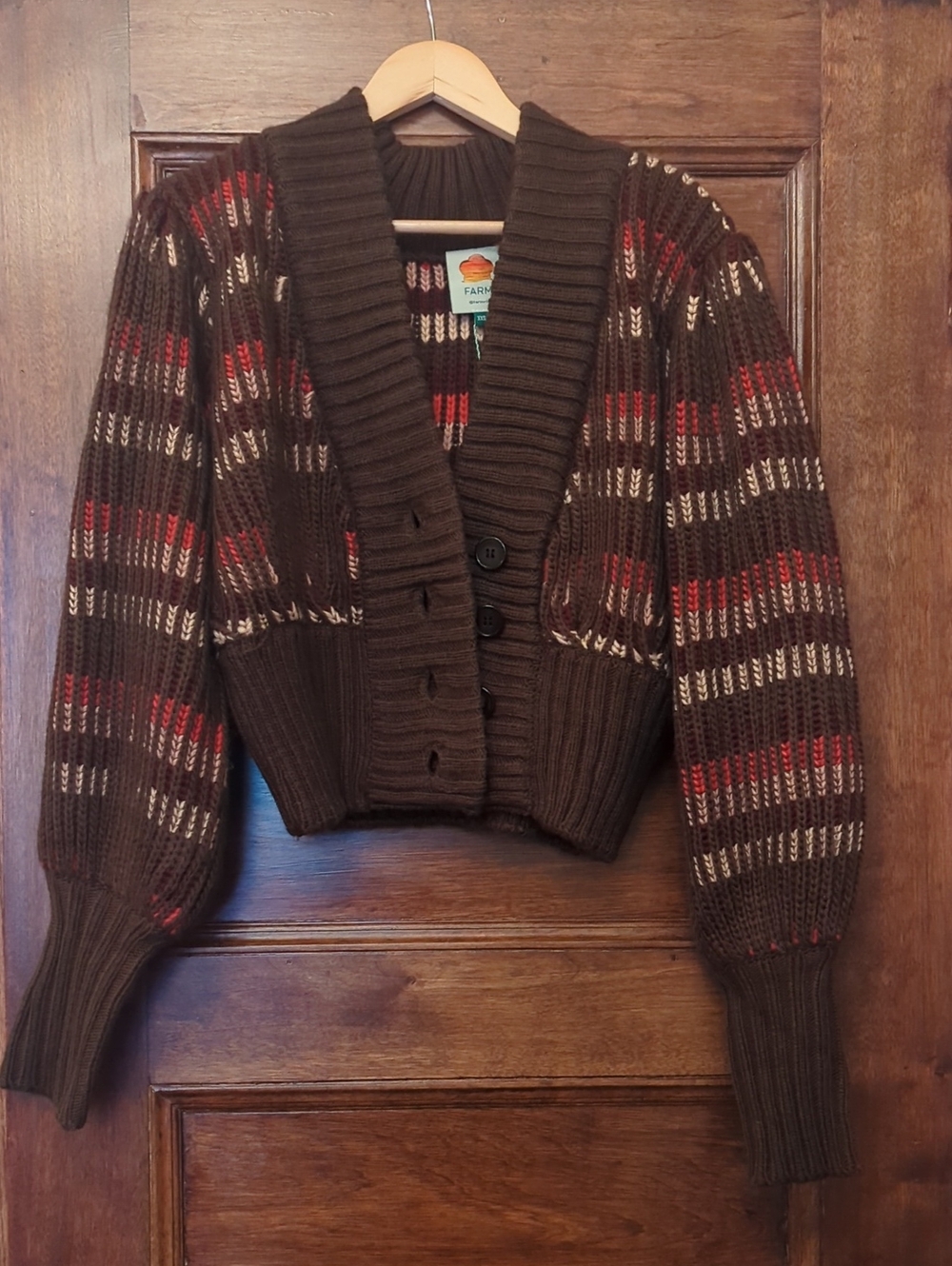 NWT Farm Rio Striped Ribbed Knit Cardigan Sweater Brown Multicolor Size XXS